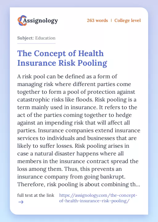The Concept of Health Insurance Risk Pooling - Essay Preview