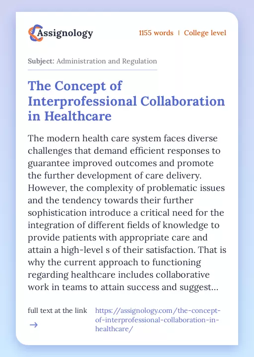The Concept of Interprofessional Collaboration in Healthcare - Essay Preview