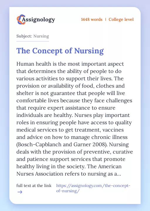 The Concept of Nursing - Essay Preview