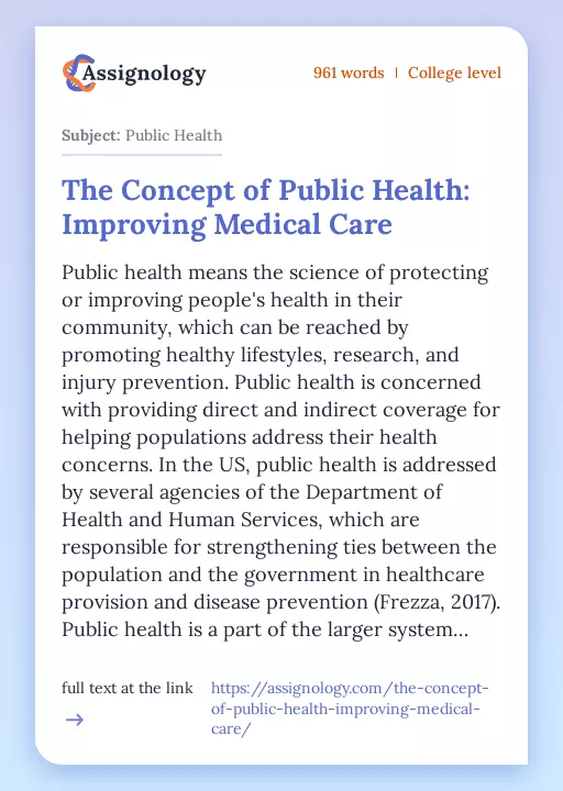 The Concept of Public Health: Improving Medical Care - Essay Preview