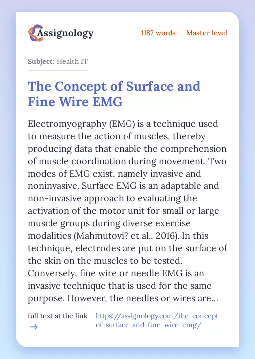 The Concept of Surface and Fine Wire EMG - Essay Preview