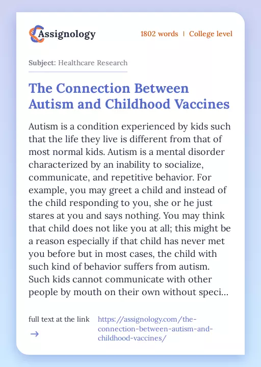 The Connection Between Autism and Childhood Vaccines - Essay Preview