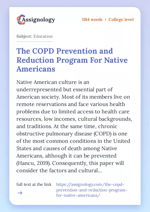 The COPD Prevention and Reduction Program For Native Americans - Essay Preview