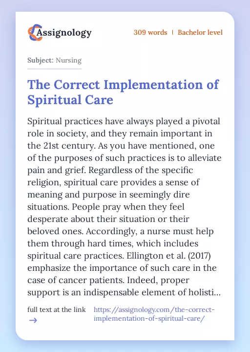 The Correct Implementation of Spiritual Care - Essay Preview