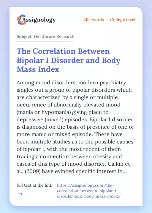 The Correlation Between Bipolar I Disorder and Body Mass Index - Essay Preview