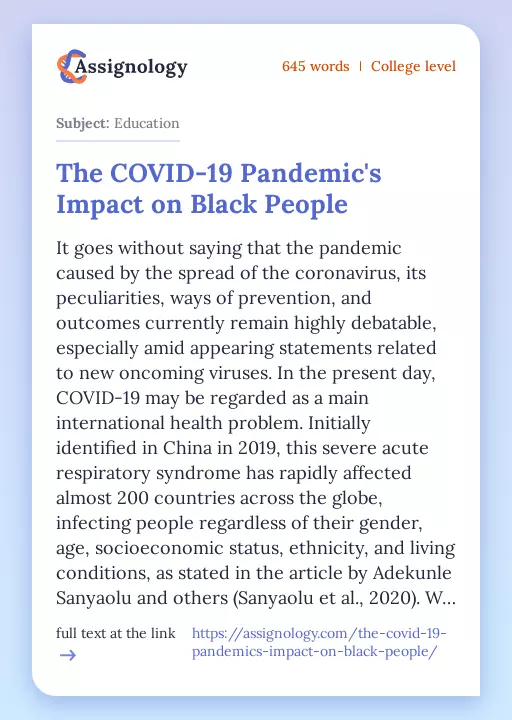 The COVID-19 Pandemic's Impact on Black People - Essay Preview