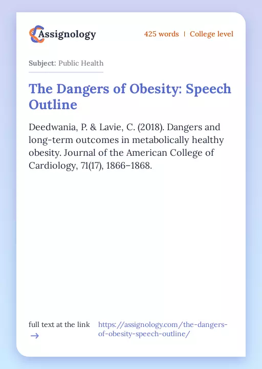 The Dangers of Obesity: Speech Outline - Essay Preview