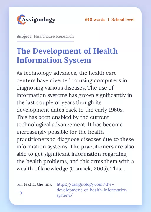 The Development of Health Information System - Essay Preview