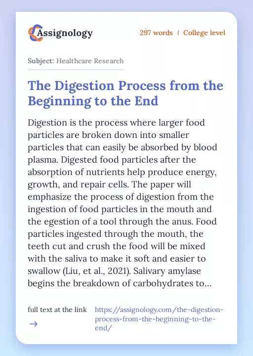 The Digestion Process from the Beginning to the End - Essay Preview