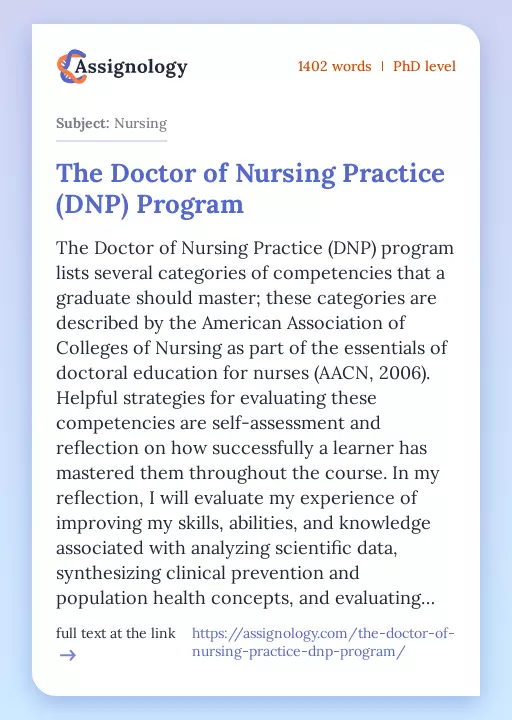 The Doctor of Nursing Practice (DNP) Program - Essay Preview