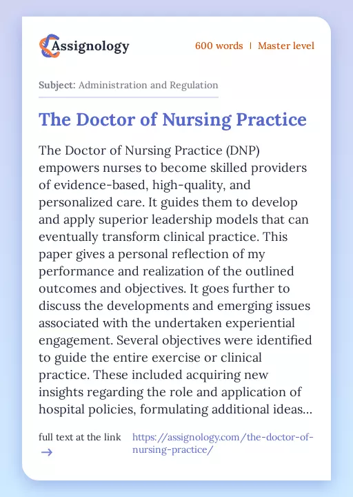 The Doctor of Nursing Practice - Essay Preview