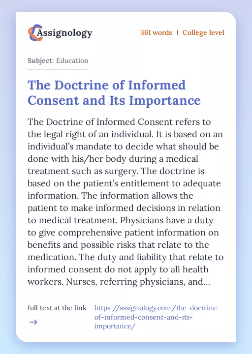 The Doctrine of Informed Consent and Its Importance - Essay Preview