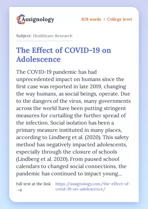The Effect of COVID-19 on Adolescence - Essay Preview