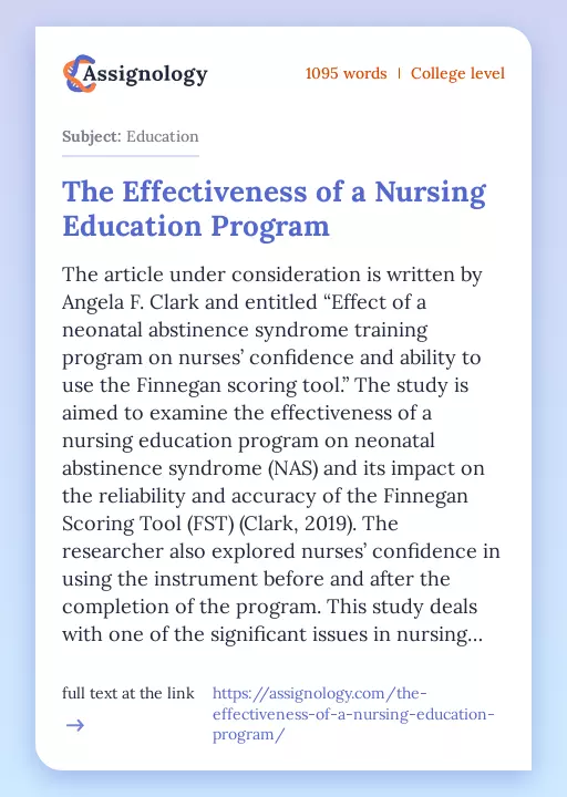The Effectiveness of a Nursing Education Program - Essay Preview