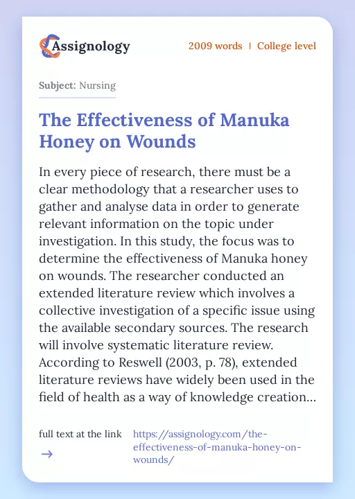 The Effectiveness of Manuka Honey on Wounds - Essay Preview