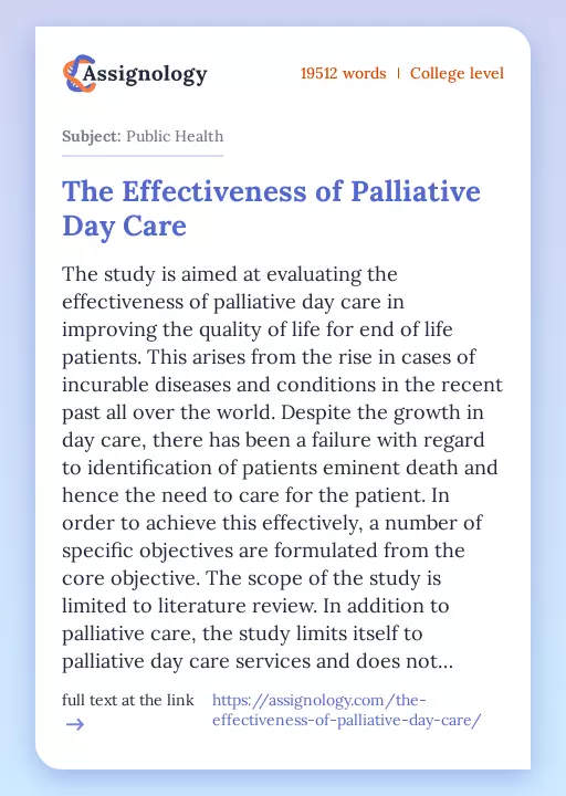 The Effectiveness of Palliative Day Care - Essay Preview