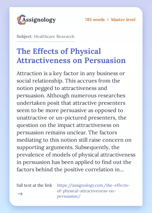 The Effects of Physical Attractiveness on Persuasion - Essay Preview