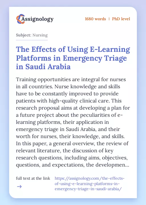 The Effects of Using E-Learning Platforms in Emergency Triage in Saudi Arabia - Essay Preview