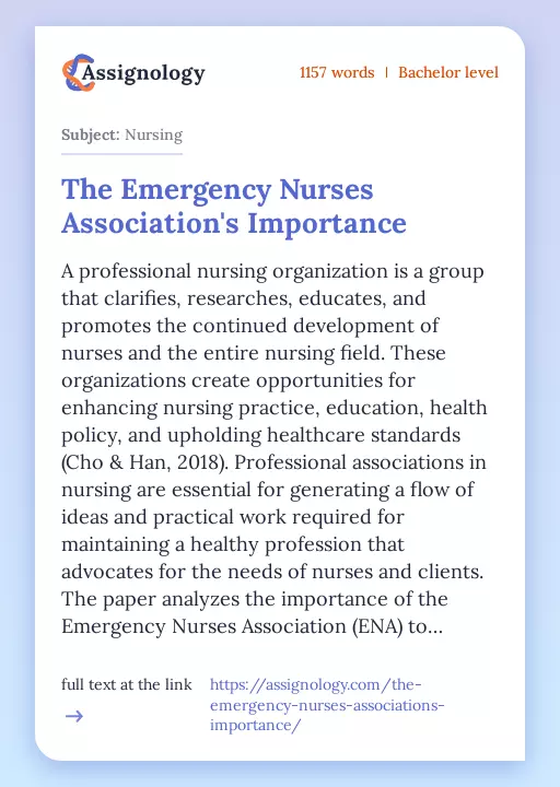The Emergency Nurses Association's Importance - Essay Preview