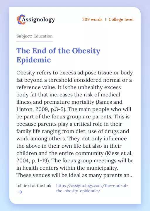 The End of the Obesity Epidemic - Essay Preview