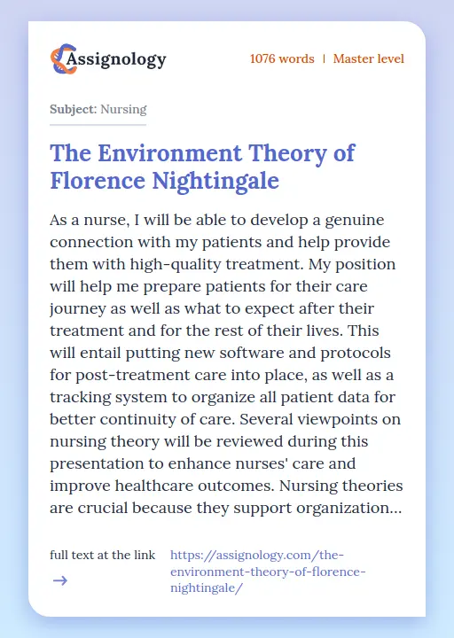 The Environment Theory of Florence Nightingale - Essay Preview