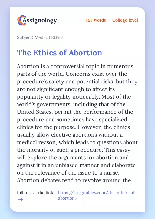 The Ethics of Abortion - Essay Preview