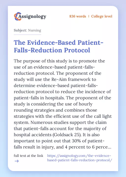 The Evidence-Based Patient-Falls-Reduction Protocol - Essay Preview