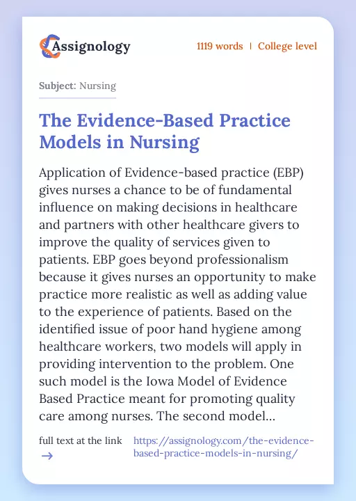 The Evidence-Based Practice Models in Nursing - Essay Preview