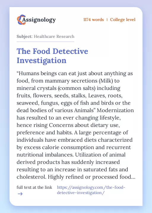 The Food Detective Investigation - Essay Preview