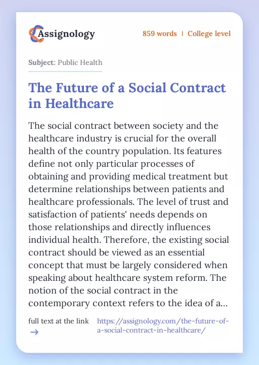 The Future of a Social Contract in Healthcare - Essay Preview