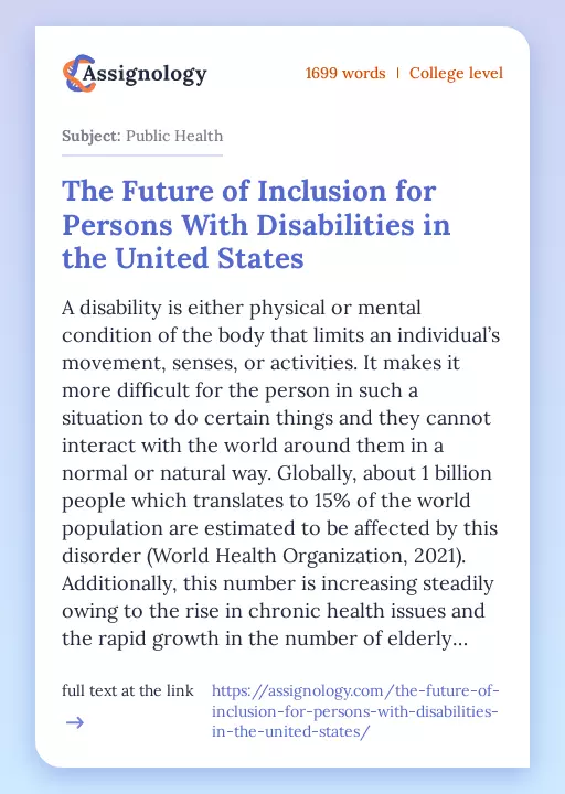 The Future of Inclusion for Persons With Disabilities in the United States - Essay Preview