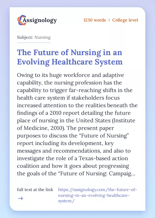 The Future of Nursing in an Evolving Healthcare System - Essay Preview