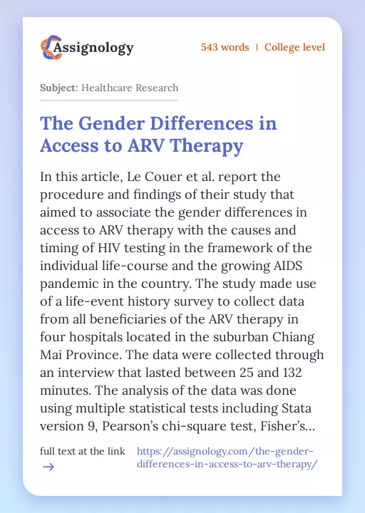 The Gender Differences in Access to ARV Therapy - Essay Preview