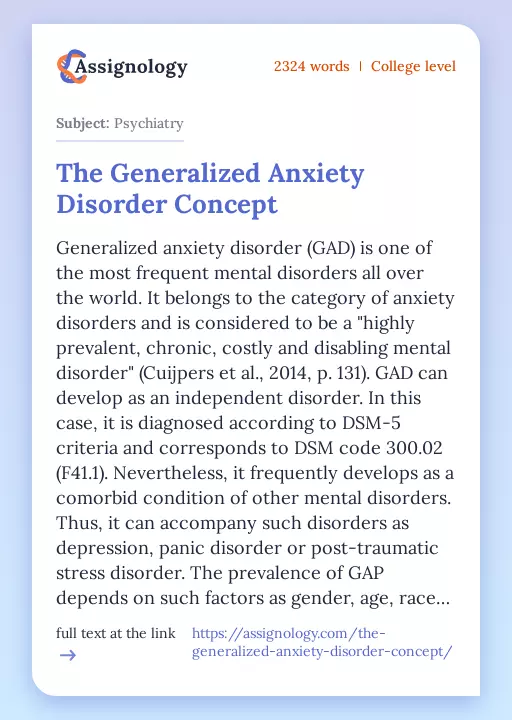 The Generalized Anxiety Disorder Concept - Essay Preview