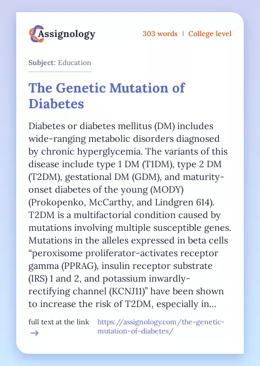 The Genetic Mutation of Diabetes - Essay Preview