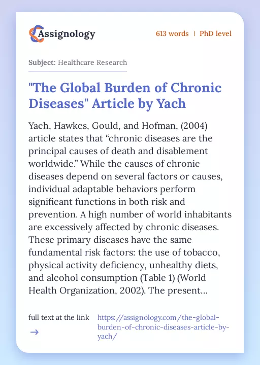"The Global Burden of Chronic Diseases" Article by Yach - Essay Preview