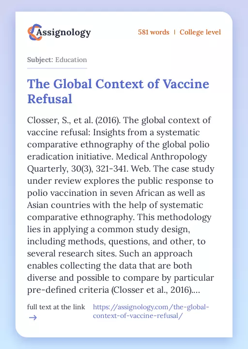 The Global Context of Vaccine Refusal - Essay Preview