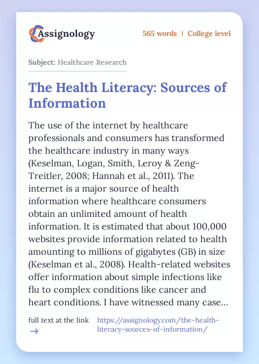 The Health Literacy: Sources of Information - Essay Preview