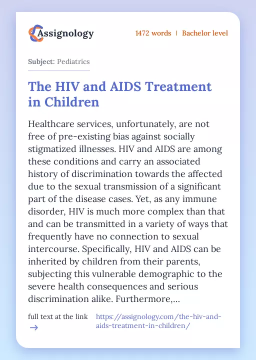 The HIV and AIDS Treatment in Children - Essay Preview