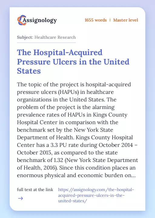 The Hospital-Acquired Pressure Ulcers in the United States - Essay Preview