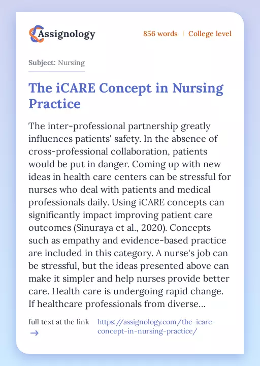 The iCARE Concept in Nursing Practice - Essay Preview