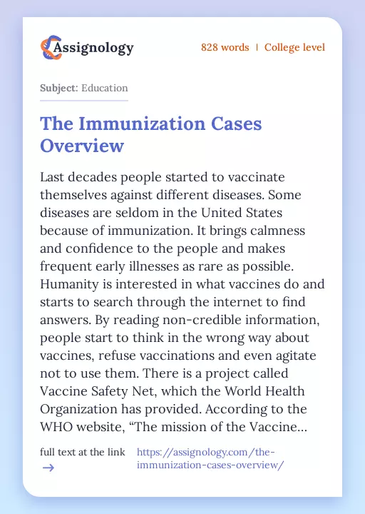 The Immunization Cases Overview - Essay Preview