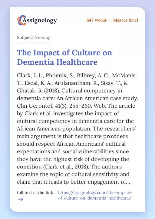 The Impact of Culture on Dementia Healthcare - Essay Preview