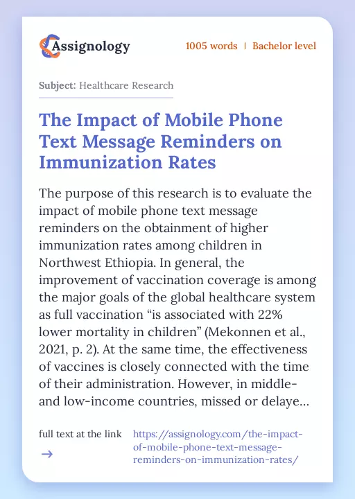 The Impact of Mobile Phone Text Message Reminders on Immunization Rates - Essay Preview