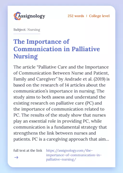 The Importance of Communication in Palliative Nursing - Essay Preview