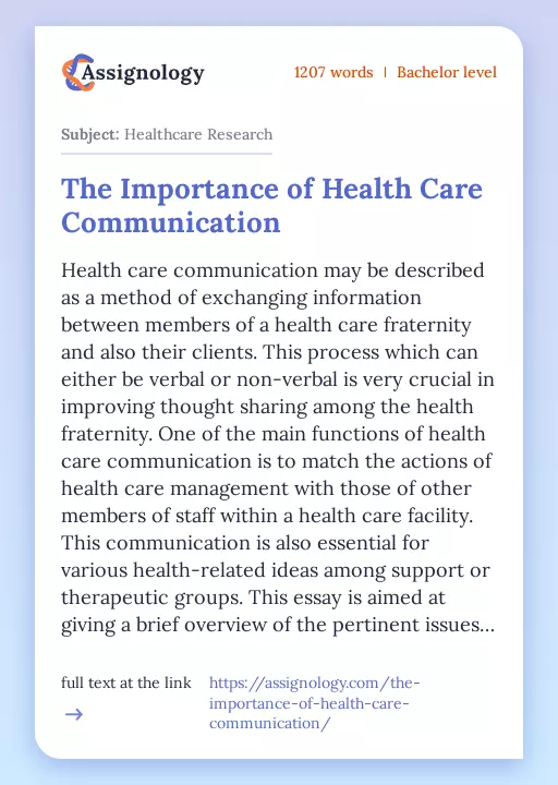 The Importance of Health Care Communication - Essay Preview