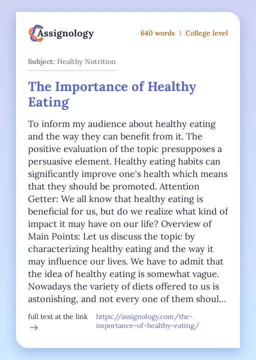 The Importance of Healthy Eating - Essay Preview