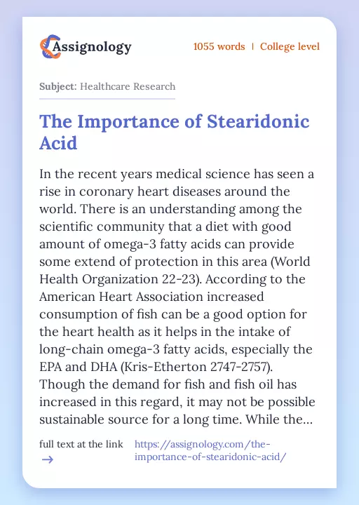 The Importance of Stearidonic Acid - Essay Preview