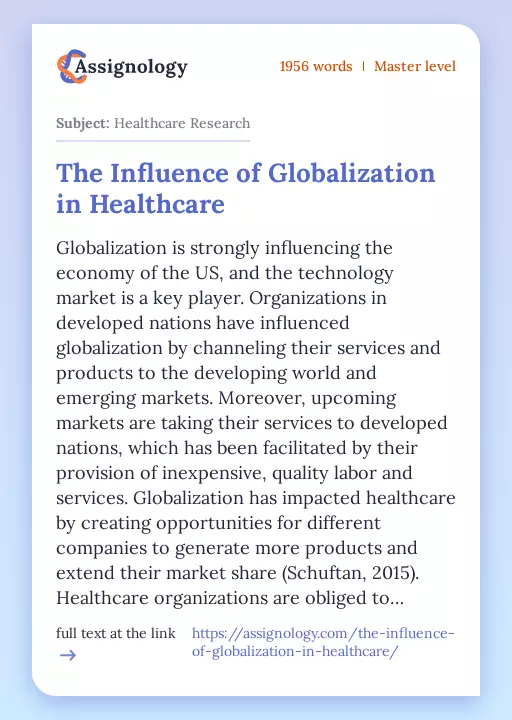 The Influence of Globalization in Healthcare - Essay Preview