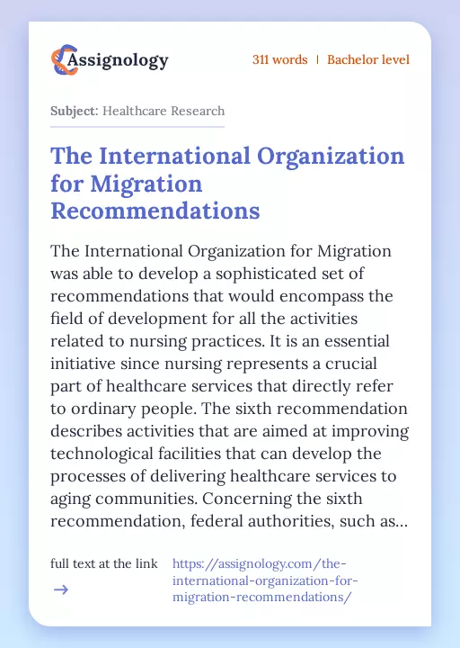 The International Organization for Migration Recommendations - Essay Preview